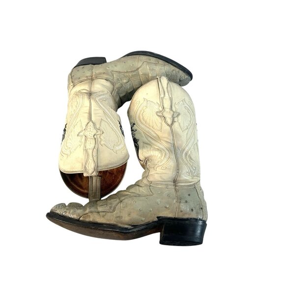 vtg El General Western Boots Mens Size 26.5 Beige Reptile Croc Leather Cowboy - Picture 3 of 8